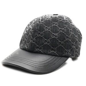 Gucci GG Monogram Black Denim & Leather Cap